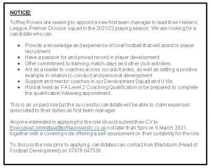 First team manager advert